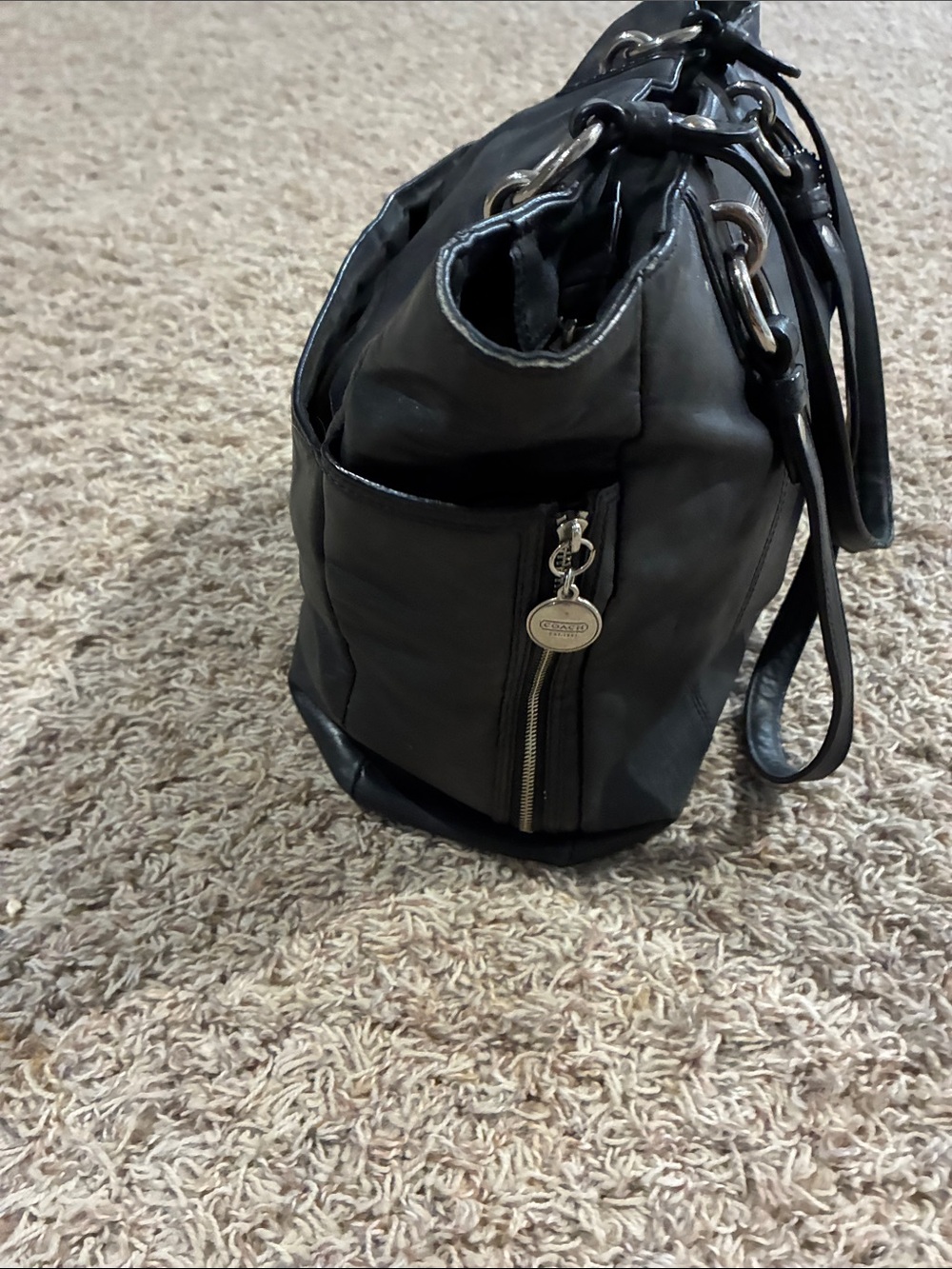 COACH Black Leather Tote with Silver Accent Hardware - Picture 4 of 8